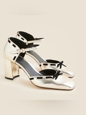 J. Crew, BRAND NEW NEVER WORN Metallic Leather Maisie Pump with Bow - Old Gold